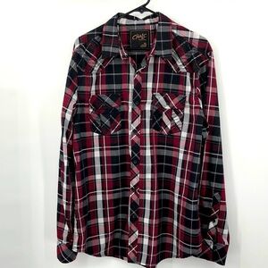 Chalc Plaid Button Down Long Sleeve Shirt Roll Tab Sleeves Size XL